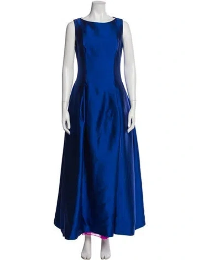 Pre-owned Tom And Linda Platt Bateau Neckline Long Dress In Blue