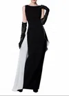 Tom And Linda Platt Colorblock Demi Peplum Gown In Black/white In Multi