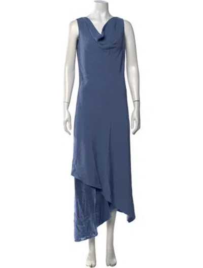 Pre-owned Tom And Linda Platt Cowl Neck Long Dress In Blue