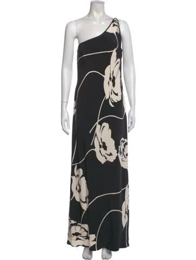 Pre-owned Tom And Linda Platt Floral Print Long Dress In Black