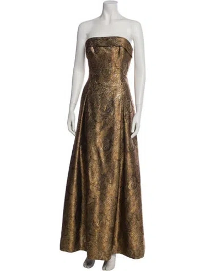 Pre-owned Tom And Linda Platt Paisley Print Long Dress In Brown