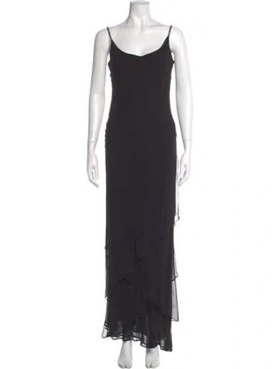 Pre-owned Tom And Linda Platt Scoop Neck Long Dress In Gray