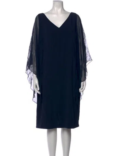 Pre-owned Tom And Linda Platt V-neck Midi Length Dress In Blue