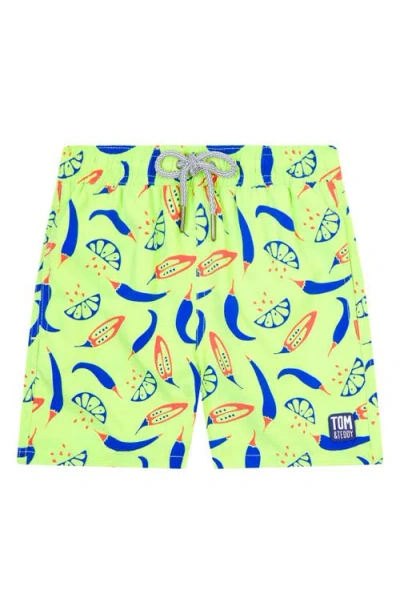 Tom & Teddy Kids' Chill Swim Trunks In Lime/blue