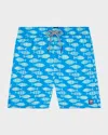 Tom & Teddy Men's Fish-print Swim Shorts In Striped Blue