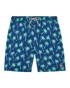 Tom & Teddy Palm Tree Print Swim Trunks In Navy/green