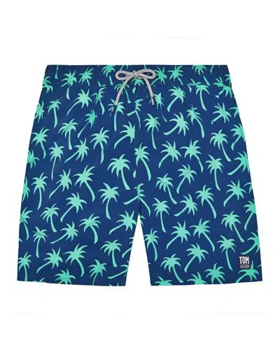 TOM & TEDDY MEN'S PALM-PRINT SWIM TRUNKS,PROD228130016