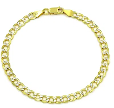 Tom Baine 925 Italian Sterling Silver 3mm Solid Cuban Diamond Cut Bracelet Yellow Gold Plated Pave Curb Link C