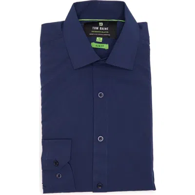 Tom Baine Comfort 4-way Stretch Winkle Free Performance Dress Shirt In Navy
