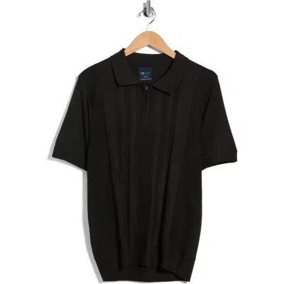 Tom Baine Half Zip Knit Polo Sweater In Black