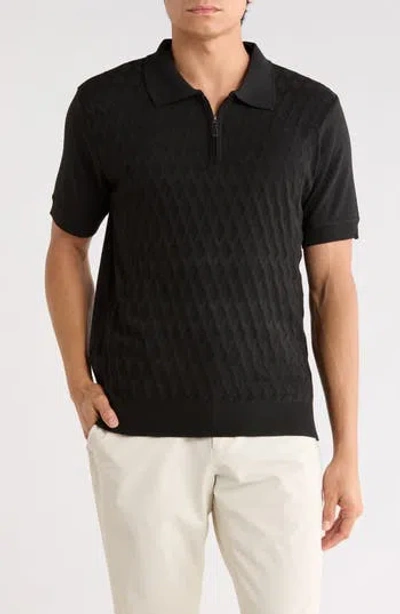 Tom Baine Half Zip Knit Polo Sweater In Black