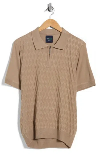 Tom Baine Half Zip Knit Polo Sweater In Brown