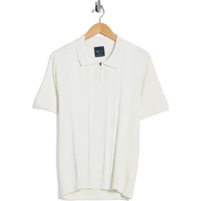 Tom Baine Half Zip Knit Polo Sweater In White