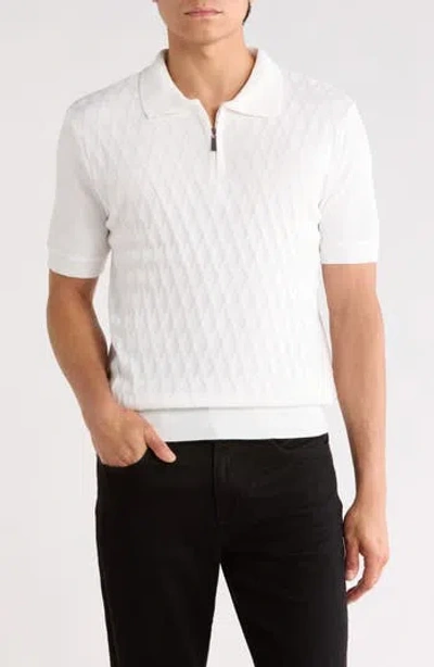 Tom Baine Half Zip Knit Polo Sweater In White