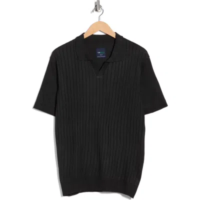 Tom Baine Johnny Collar Knit Polo Sweater In Black