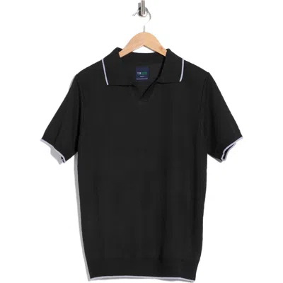 Tom Baine Johnny Collar Knit Polo Sweater In Black