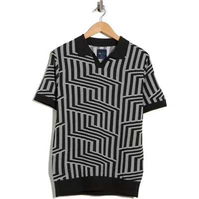 Tom Baine Johnny Collar Knit Polo Sweater In Black