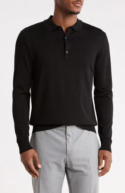 Tom Baine Long Sleeve Knit Polo In Black