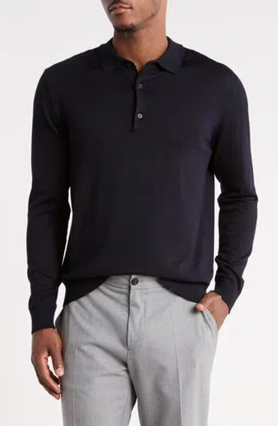 Tom Baine Long Sleeve Knit Polo In Blue