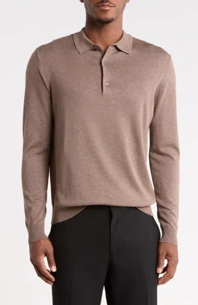 Tom Baine Long Sleeve Knit Polo In Brown