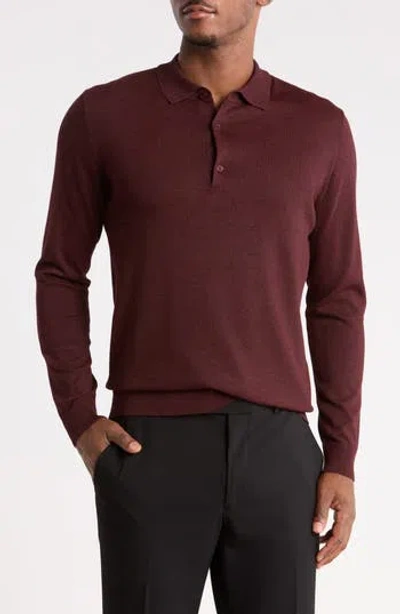 Tom Baine Long Sleeve Knit Polo In Burgundy