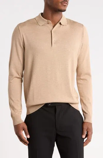 Tom Baine Long Sleeve Knit Polo In Neutral