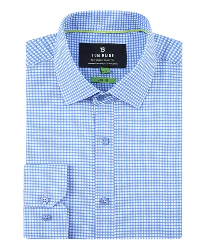 Tom Baine Men's Four Way Stretch Plaid Button Down Dress Shirt In Blue