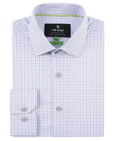 Tom Baine Men's Four Way Stretch Plaid Button Down Dress Shirt In White