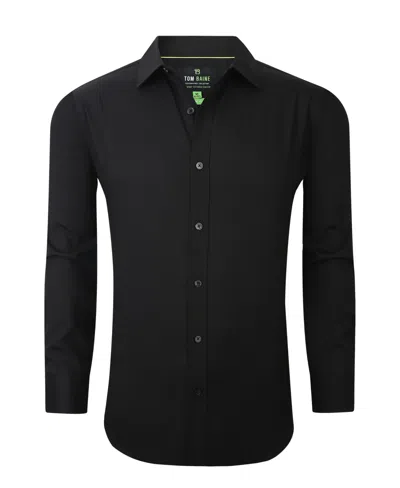 Tom Baine Men's Four-way Stretch Solid Textured Button Down Dress Shirt In Black