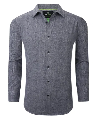 Tom Baine Men's Four-way Stretch Solid Textured Button Down Dress Shirt In Charcoal