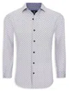 Tom Baine Men's Slim Fit Performance Long Sleeve Geometric Button Down Dress Shirt In White