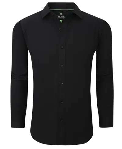 Tom Baine Men Slim Fit Four Way Stretch Solid Dress Shirt In Black
