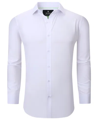 Tom Baine Men Slim Fit Four Way Stretch Solid Dress Shirt In White