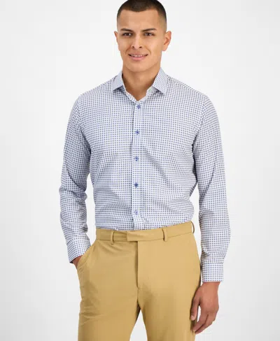 Tom Baine Men's Slim-fit Performance Four-way Stretch Mini Plaid Dress Shirt In Blue