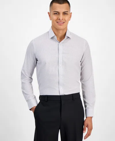 Tom Baine Men's Slim-fit Performance Four-way Stretch Mini Plaid Dress Shirt In White