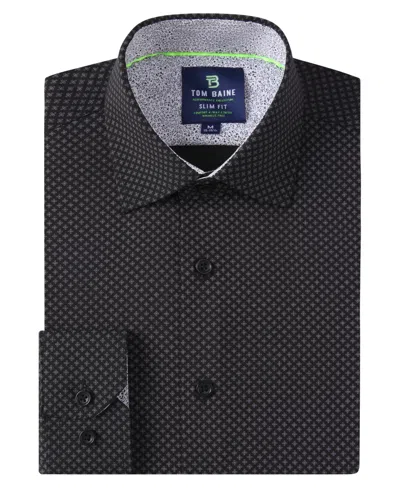 Tom Baine Men's Slim Fit Performance Long Sleeve Geometric Dress Shirt In Black