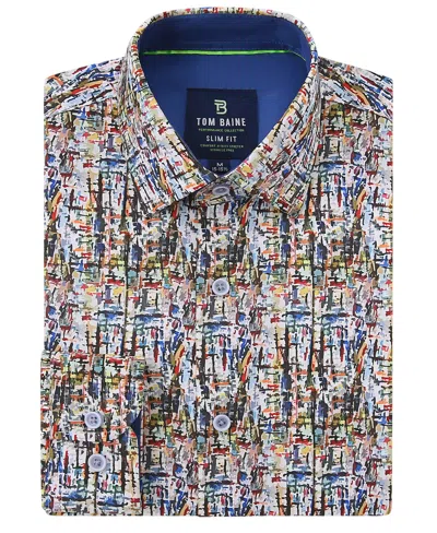 Tom Baine Men's Slim Fit Performance Long Sleeve Printed Dress Shirt In Multi