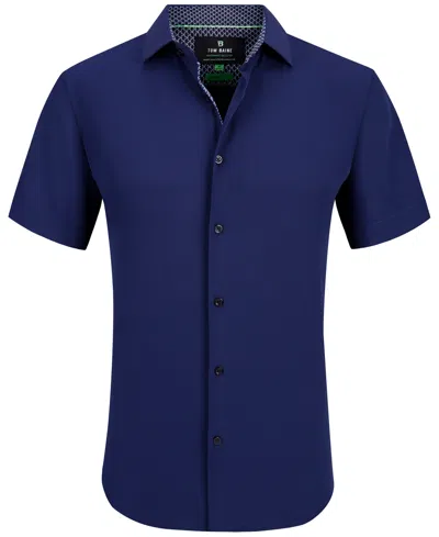 Tom Baine Men's Slim Fit Short Sleeve Performance Button Down Dress Shirt In Navy