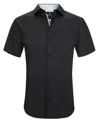 Tom Baine Slim Fit Short Sleeve Performance Stretch Button Down In Black Circle