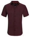 Tom Baine Men's Slim Fit Short Sleeve Performance Stretch Button Down Dress Shirt In Burgundy Geo