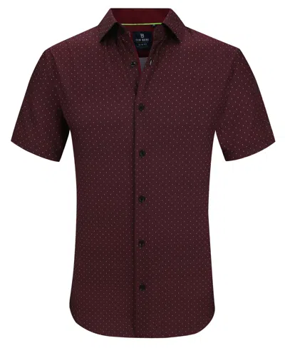 Tom Baine Men's Slim Fit Short Sleeve Performance Stretch Button Down Dress Shirt In Burgundy Geo