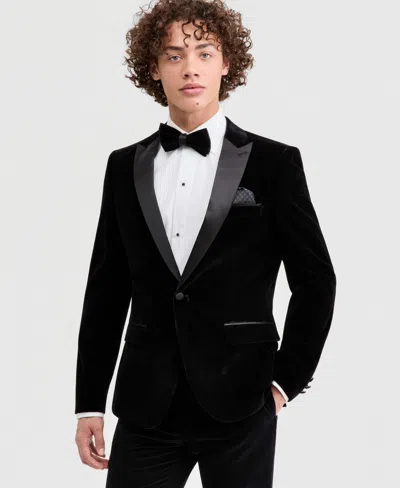 Tom Baine Mens Slim Fit Peak Lapel Velvet Sport Coat In Black