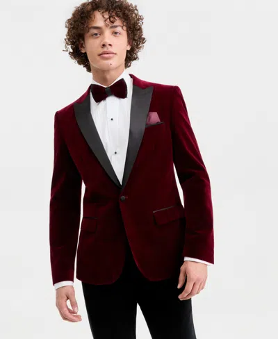 Tom Baine Mens Slim Fit Peak Lapel Velvet Sport Coat In Red