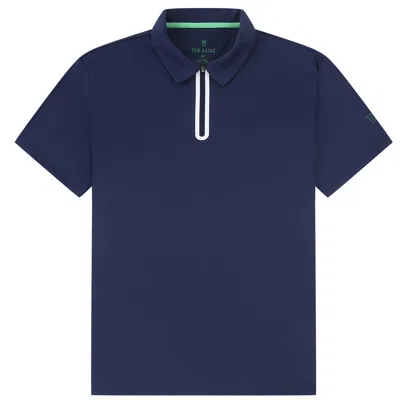 Tom Baine Performance Stretch Zipper Closure Solid Short Sleeve Polo In Blue