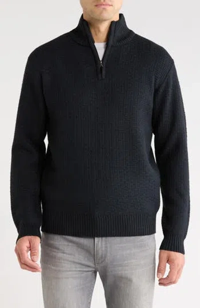 Tom Baine Quarter Zip Textured Sweater In Black