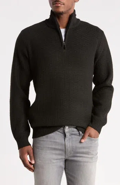 Tom Baine Quarter Zip Textured Sweater In Black