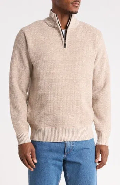 Tom Baine Quarter Zip Textured Sweater In Brown