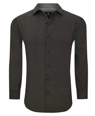 Tom Baine Slim Fit Performance Long Sleeve Geometric Button Down In Black