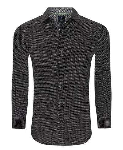 Tom Baine Slim Fit Performance Long Sleeve Geometric Button Down In Black