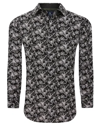 Tom Baine Slim Fit Print Long Sleeve Button-up Dress Shirt In Black Paisley
